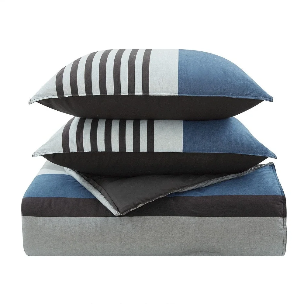 Nautica Home‎ Rendon KING Size Duvet Cover & Pillow Sham Set Grey/Navy NEW